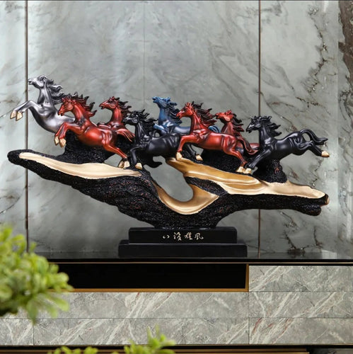 Chinese Feng Shui Good Fortune Wealth success 8 Running Horses Statue Home/Office Decor Sculpture Craft Living Room TV Cabinet Fortune Ornament Housewarming Gift