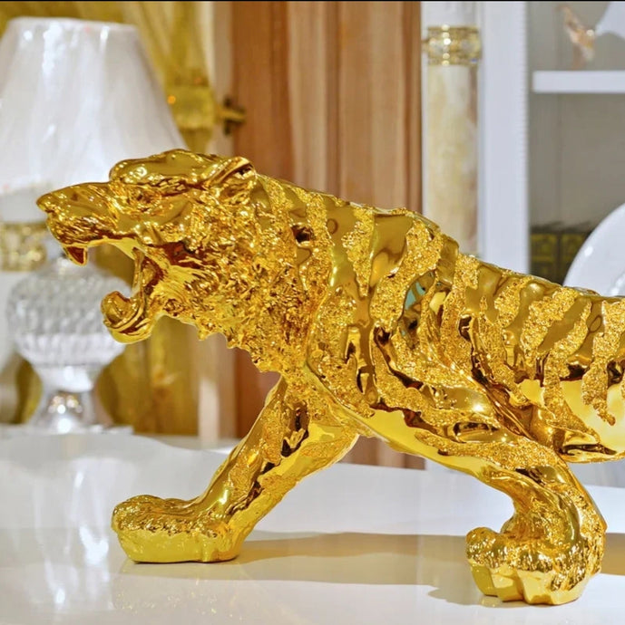 Chinese Feng Shui Good Fortune Wealth Lucky Gold/Silver Tiger Statue Home/Office Decor Sculpture Craft Living Room TV Cabinet Fortune Ornament Housewarming Gift