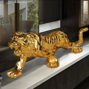 Chinese Feng Shui Good Fortune Wealth Lucky Gold/Silver Tiger Statue Home/Office Decor Sculpture Craft Living Room TV Cabinet Fortune Ornament Housewarming Gift