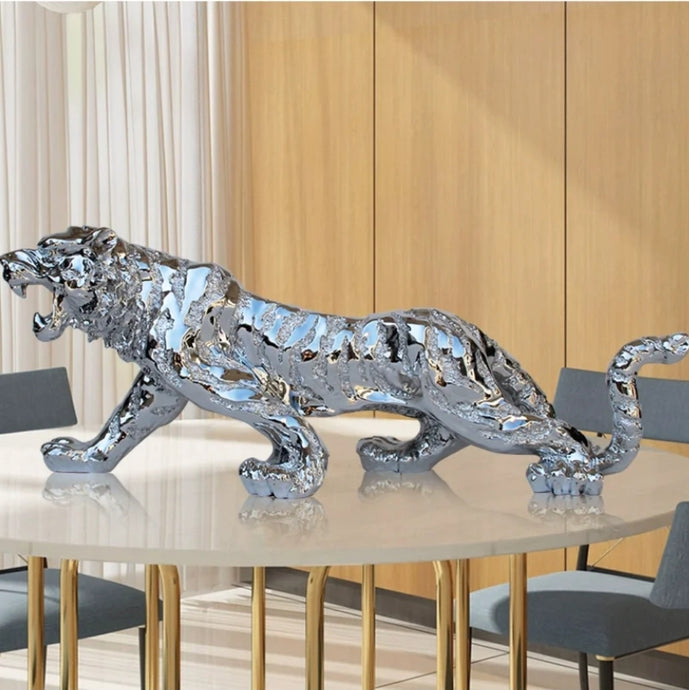 Chinese Feng Shui Good Fortune Wealth Lucky Gold/Silver Tiger Statue Home/Office Decor Sculpture Craft Living Room TV Cabinet Fortune Ornament Housewarming Gift