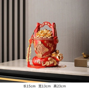 Chinese Feng Shui Good Fortune Money Gold Ingot Wealth Statue Home/Office Decor Sculpture Craft Living Room TV Cabinet Fortune Ornament Housewarming Gift