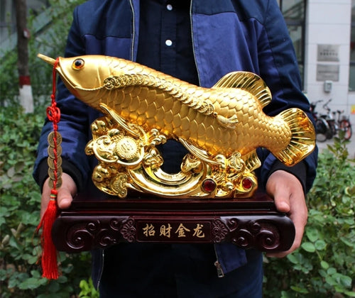 Chinese Feng Shui Good Fortune Money Gold Fish Wealth Statue Home/Office Decor Sculpture Craft Living Room TV Cabinet Fortune Ornament Housewarming Gift