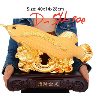 Chinese Feng Shui Good Fortune Money Gold Fish Wealth Statue Home/Office Decor Sculpture Craft Living Room TV Cabinet Fortune Ornament Housewarming Gift