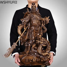 Load image into Gallery viewer, Chinese Feng Shui Wealth Successful Gold GuanGong Statue Home/Office Decor Sculpture Craft Living Room TV Cabinet Fortune Ornament Housewarming Gift