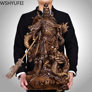 Chinese Feng Shui Wealth Successful Gold GuanGong Statue Home/Office Decor Sculpture Craft Living Room TV Cabinet Fortune Ornament Housewarming Gift