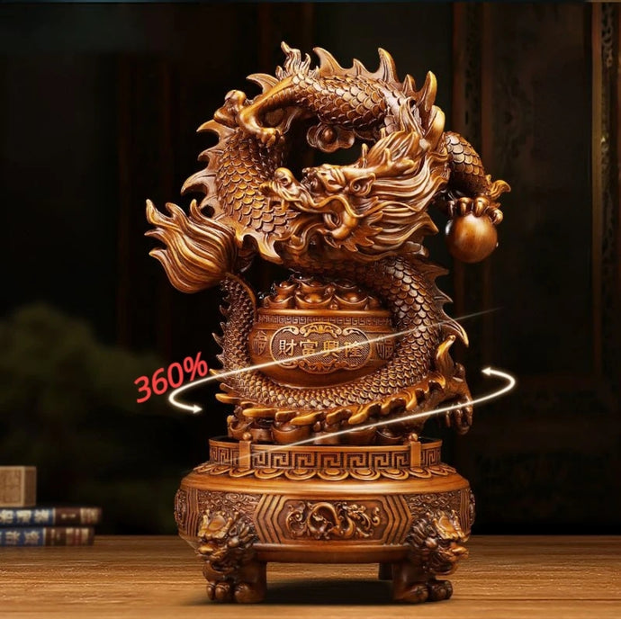 Chinese Feng Shui Wealth 360 Lucky Money Gold Pot Dragon Statue Home/Office Decor Sculpture Craft Living Room TV Cabinet Fortune Ornament Housewarming Gift