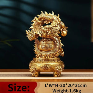 Chinese Feng Shui Wealth 360 Lucky Money Gold Pot Dragon Statue Home/Office Decor Sculpture Craft Living Room TV Cabinet Fortune Ornament Housewarming Gift