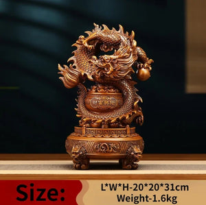 Chinese Feng Shui Wealth 360 Lucky Money Gold Pot Dragon Statue Home/Office Decor Sculpture Craft Living Room TV Cabinet Fortune Ornament Housewarming Gift