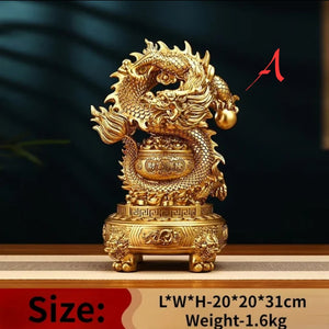 Chinese Feng Shui Wealth 360 Lucky Money Gold Pot Dragon Statue Home/Office Decor Sculpture Craft Living Room TV Cabinet Fortune Ornament Housewarming Gift