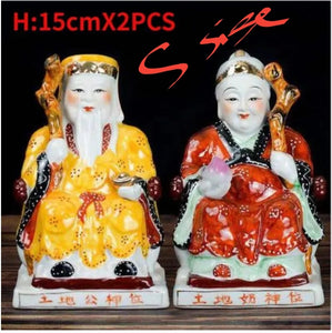 A Pair of Chinese Feng Shui Good Fortune Wealth Blessing Land Lord Earth Gods Statue Home/Office Decor Sculpture Craft Living Room TV Cabinet Fortune Ornament Housewarming Gifts