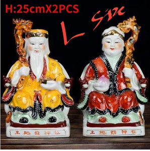 A Pair of Chinese Feng Shui Good Fortune Wealth Blessing Land Lord Earth Gods Statue Home/Office Decor Sculpture Craft Living Room TV Cabinet Fortune Ornament Housewarming Gifts