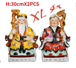 A Pair of Chinese Feng Shui Good Fortune Wealth Blessing Land Lord Earth Gods Statue Home/Office Decor Sculpture Craft Living Room TV Cabinet Fortune Ornament Housewarming Gifts