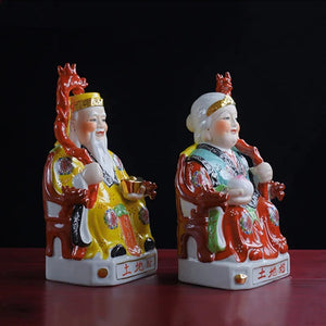A Pair of Chinese Feng Shui Good Fortune Wealth Blessing Land Lord Earth Gods Statue Home/Office Decor Sculpture Craft Living Room TV Cabinet Fortune Ornament Housewarming Gifts
