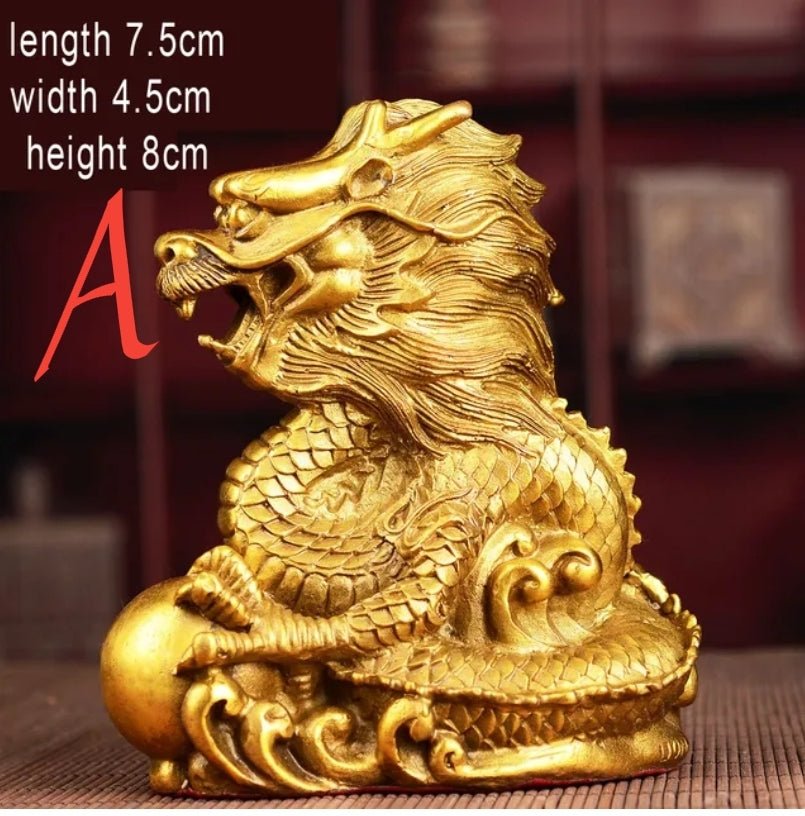 Chinese Feng Shui Good Fortune Wealth Dragon Copper Statue Home/Office Decor Sculpture Craft Living Room TV Cabinet Fortune Ornament Housewarming Gift