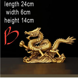 Chinese Feng Shui Good Fortune Wealth Dragon Copper Statue Home/Office Decor Sculpture Craft Living Room TV Cabinet Fortune Ornament Housewarming Gift