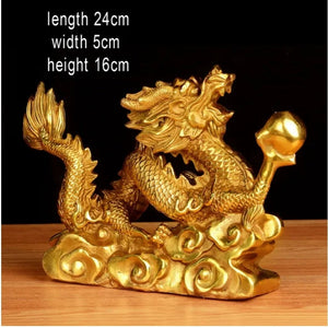 Chinese Feng Shui Good Fortune Wealth Dragon Copper Statue Home/Office Decor Sculpture Craft Living Room TV Cabinet Fortune Ornament Housewarming Gift