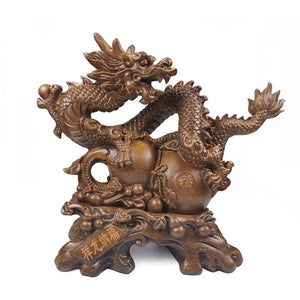 Chinese Feng Shui Good Fortune Wealth Gourd Dragon Statue Home/Office Decor Sculpture Craft Living Room TV Cabinet Fortune Ornament Housewarming Gift