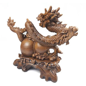 Chinese Feng Shui Good Fortune Wealth Gourd Dragon Statue Home/Office Decor Sculpture Craft Living Room TV Cabinet Fortune Ornament Housewarming Gift