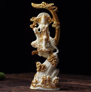 Chinese Feng Shui Good Fortune Wealth Blessing Guanyin/GuanGong Statue Home/Office Decor Sculpture Craft Living Room TV Cabinet Fortune Ornament Housewarming Gift