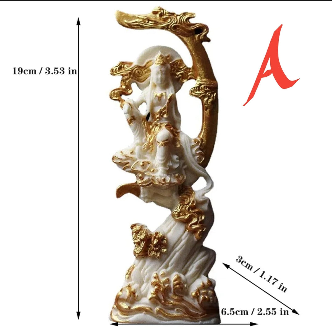 Chinese Feng Shui Good Fortune Wealth Blessing Guanyin/GuanGong Statue Home/Office Decor Sculpture Craft Living Room TV Cabinet Fortune Ornament Housewarming Gift