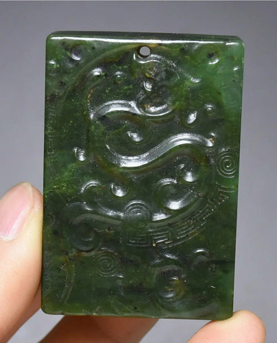 10% OF- Certified Natural Green Emerald A*Jade Handcarved Original Lucky Dragon Amulet Pendant