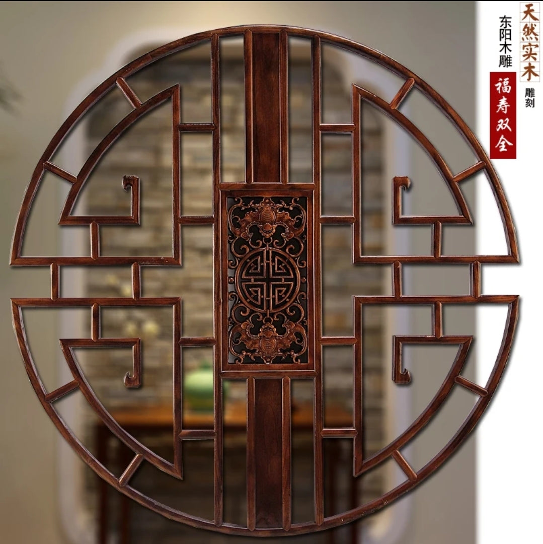 Chinese Feng Shui Good Fortune Wealth Lucky Wood Statue Hallway Wall P ...