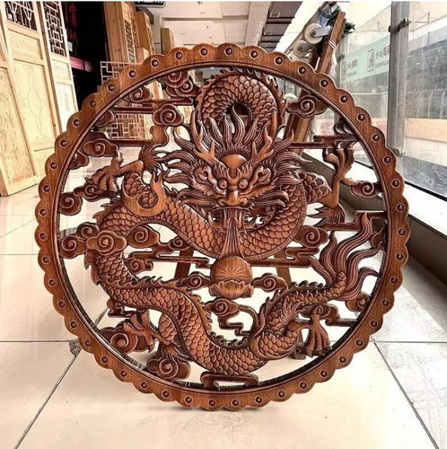 Chinese Feng Shui Good Fortune Wealth Lucky Dragon Wood Statue Hallway Wall Panel Home/Office Decor Sculpture Craft Living Room TV Cabinet Fortune Ornament Housewarming Gift