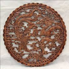 Load image into Gallery viewer, Chinese Feng Shui Good Fortune Wealth Lucky Double Dragons/ Dragon Phoenix Wood Statue Hallway Wall Panel Home/Office Decor Sculpture Craft Living Room TV Cabinet Fortune Ornament Housewarming Gift