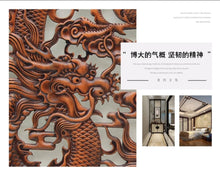 Load image into Gallery viewer, Chinese Feng Shui Good Fortune Wealth Lucky Double Dragons/ Dragon Phoenix Wood Statue Hallway Wall Panel Home/Office Decor Sculpture Craft Living Room TV Cabinet Fortune Ornament Housewarming Gift