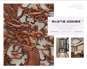 Chinese Feng Shui Good Fortune Wealth Lucky Double Dragons/ Dragon Phoenix Wood Statue Hallway Wall Panel Home/Office Decor Sculpture Craft Living Room TV Cabinet Fortune Ornament Housewarming Gift