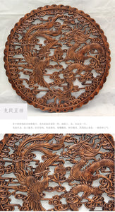 Chinese Feng Shui Good Fortune Wealth Lucky Double Dragons/ Dragon Phoenix Wood Statue Hallway Wall Panel Home/Office Decor Sculpture Craft Living Room TV Cabinet Fortune Ornament Housewarming Gift