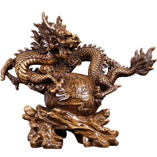 Chinese Feng Shui Good Fortune Wealth Lucky Earth Dragon Statue Home/Office Decor Sculpture Craft Living Room TV Cabinet Fortune Ornament Housewarming Gift