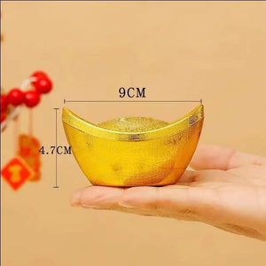 Chinese Feng Shui Good Fortune Wealth Gold Ingot Lucky Money Gold Statue Home/Office Decor Sculpture Craft Living Room TV Cabinet Fortune Ornament Housewarming Gift