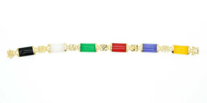 10% OFF- 190mm/7.5in Certified Natural Multi-Color Ice Jadeite Emerald Jade Gems Gold Plated Fortune Lucky Link Clasp Bracelet