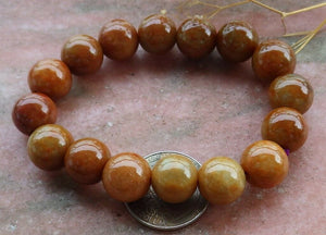 55-63mm Certified Natural Red Orange Yellow Jadeite Emerald A Jade Carved 12mm Beads Stretchy-Bracelet HL2819 with Gift Box