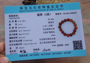 55-63mm Certified Natural Red Orange Yellow Jadeite Emerald A Jade Carved 12mm Beads Stretchy-Bracelet HL2819 with Gift Box