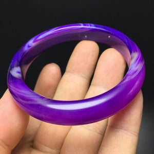 10% OF- 56/57/58mm Certified Natural Lavender Purple Emerald A*Jade HandCarved Bracelet Bangle A345