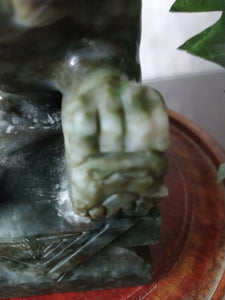 7in/177.8mm H- Chinese Vintage Genuine Natural Spinach Green Jade HandCarved Lion Statue