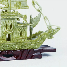 Load image into Gallery viewer, 9.45in/240mm H- Chinese Genuine Natural Green Jade HandCarved Dragon Boat Statue