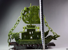 Load image into Gallery viewer, 9.45in/240mm H- Chinese Genuine Natural Green Jade HandCarved Dragon Boat Statue