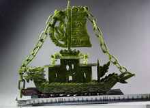 Load image into Gallery viewer, 9.45in/240mm H- Chinese Genuine Natural Green Jade HandCarved Dragon Boat Statue