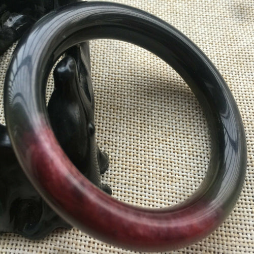 10% OFF- 54/55/56mm Certified Natural Red-Black Pearl Xiu A*Jade HandCarved Lucky Round Bracelet Bangle A000