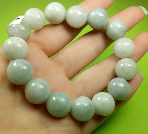 10% OFF- 55-63mm Certified Natural Lavender Light Green Jadeite Emerald Jade Carved 12mm Beads Stretchy-Bracelet《Grade A》A2949