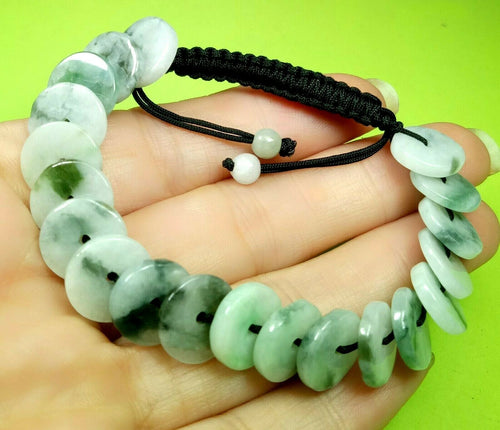 10% OFF- 54-63mm Certified Natural Light Green Jadeite Emerald A*Jade Hand-Knitting Lucky Coins Adjustable Bracelet《Grade A》A4471