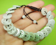 Load image into Gallery viewer, 10% OFF- 54-63mm Certified Natural White Light Green Jadeite Emerald A*Jade Hand-Knitting Lucky Coins Adjustable Bracelet《Grade A》A9641