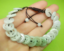 Load image into Gallery viewer, 10% OFF- 54-63mm Certified Natural White Light Green Jadeite Emerald A*Jade Hand-Knitting Lucky Coins Adjustable Bracelet《Grade A》A9641