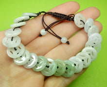 Load image into Gallery viewer, 10% OFF- 54-63mm Certified Natural White Light Green Jadeite Emerald A*Jade Hand-Knitting Lucky Coins Adjustable Bracelet《Grade A》A9641