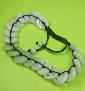 10% OFF- 54-63mm Certified Natural White Light Green Jadeite Emerald A*Jade Hand-Knitting Lucky Coins Adjustable Bracelet《Grade A》A9641