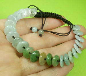 10% OFF- 54-63mm Certified Natural 3 Color Jadeite Emerald A*Jade Hand-Knitting Lucky Coins Adjustable Bracelet《Grade A》A4515