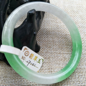 10% OFF- 53/54/55mm Certified Natural Green White Jadeite Emerald A*Jade HandCarved Lucky Round Bracelet Bangle 17101